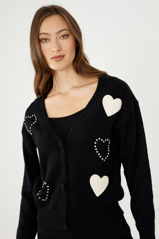 Embellished Heart Cardigan | Black