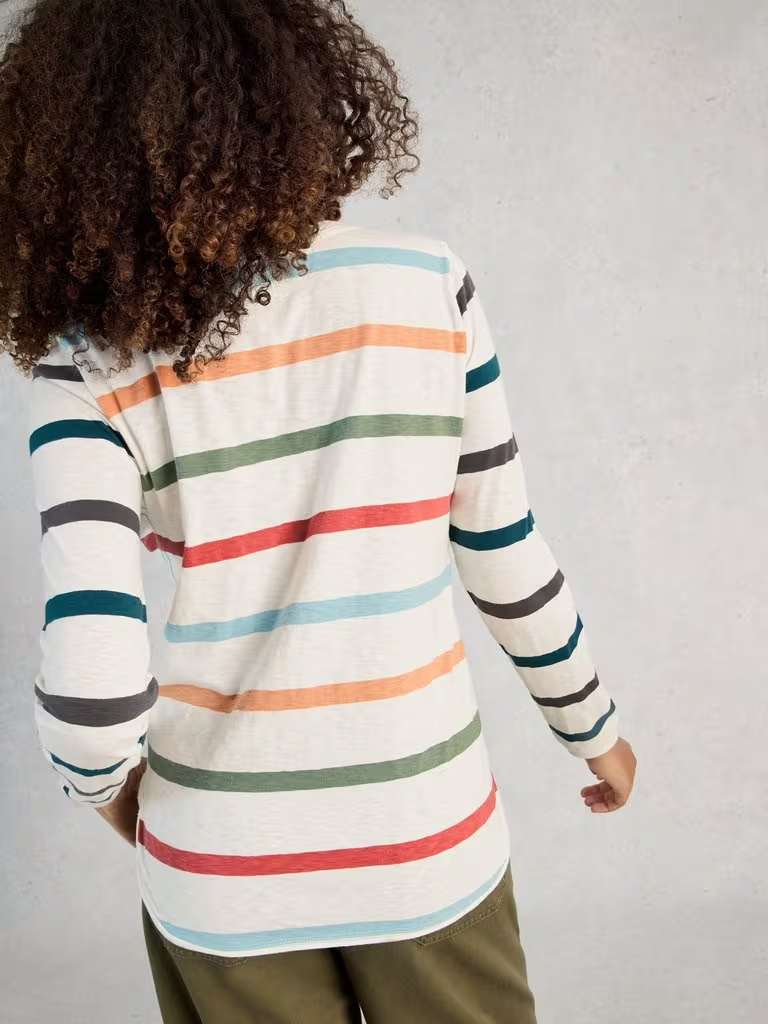 Clara Long Sleeve Stripe Tee | Ivory Multi