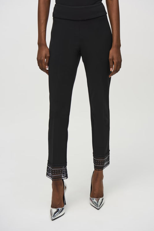 Slim Jewel and Lace Trim Pant | Black
