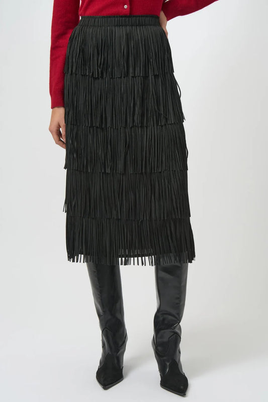 Tired Fringed Black Skirt