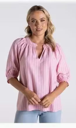 Linen Stripe Top | Coral