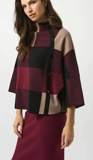 Checkered Mock Neck Sweater | Merlot Multi