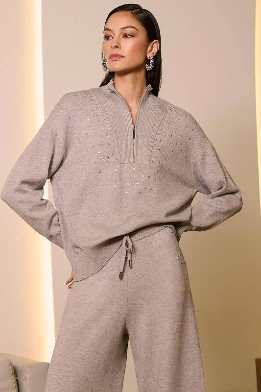 Jewel Embellished Zip Front Knit