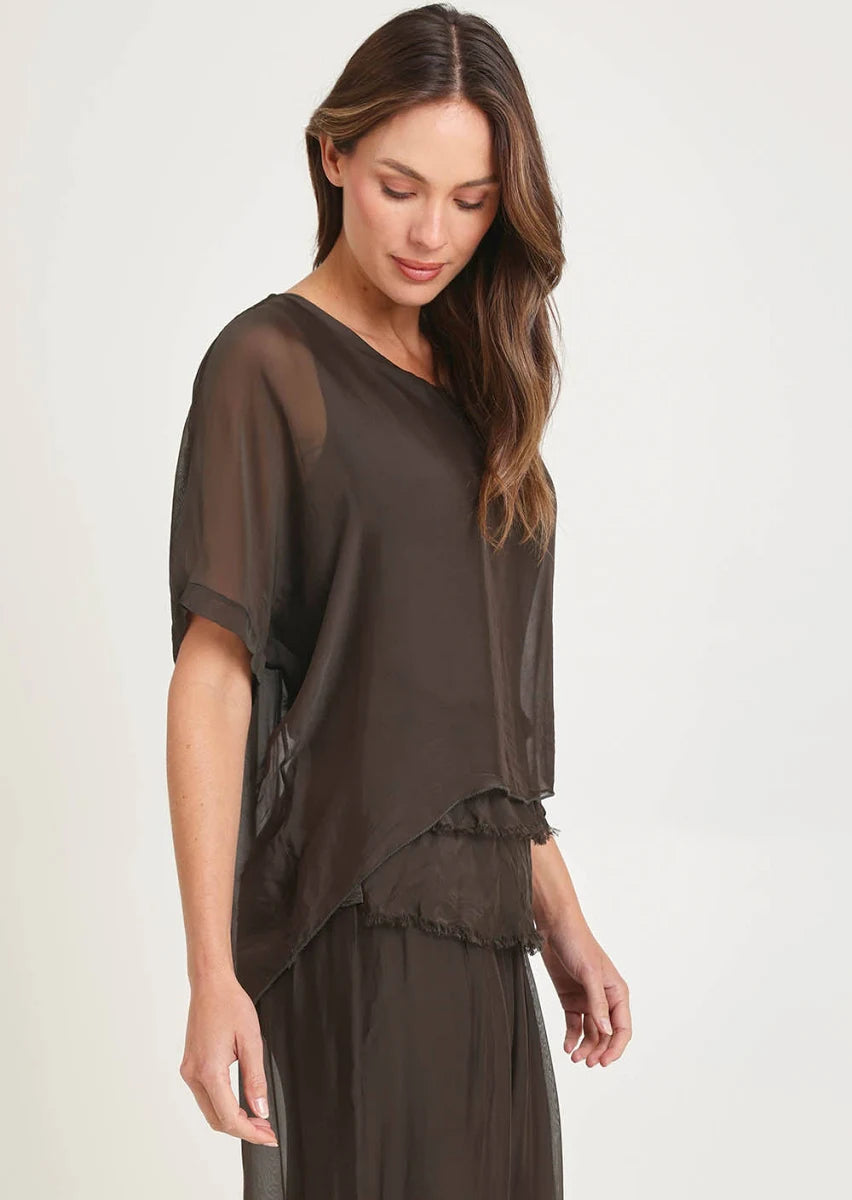 Silk Blend Three Layer Raw Edge | Chocolate