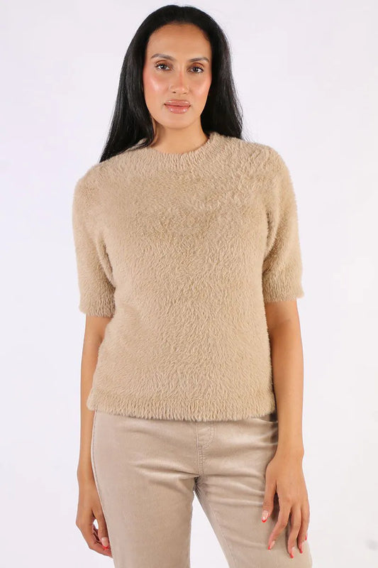 Fluffy Short Sleeve Crew | Oat