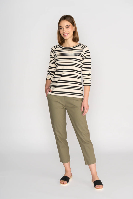 3/4 Sleeve Top | Black/Ecru