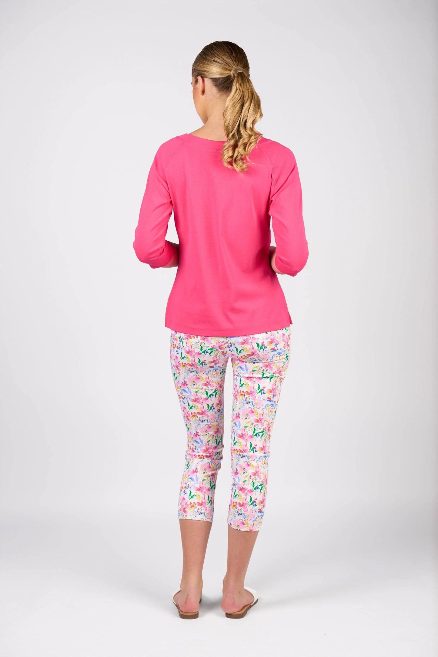 3/4 Sleeve Boat Neck Top | Fuchsia