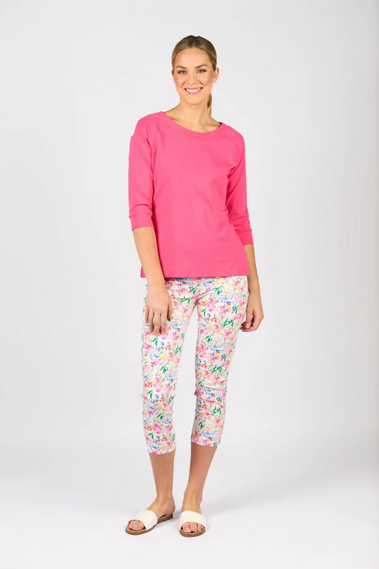 3/4 Sleeve Boat Neck Top | Fuchsia