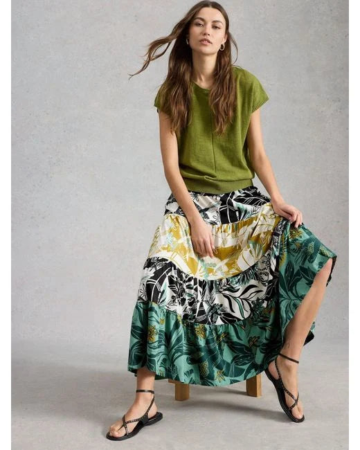 Clementine Jersey Maxi Skirt | Ivory Multi