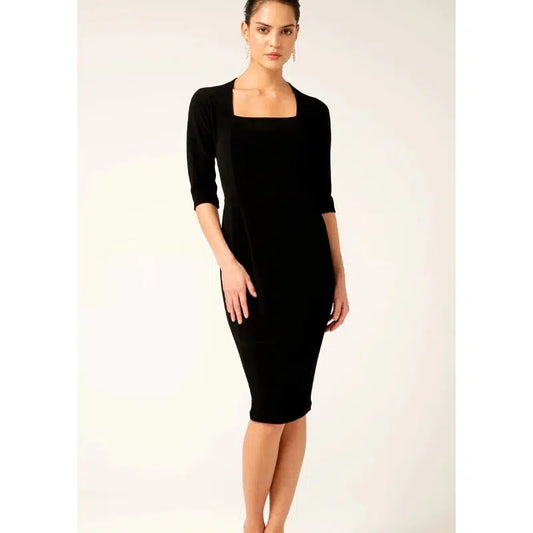 Iris 3/4 Sleeve Dress | Black-Sacha Drake-Shop 12 Bendigo