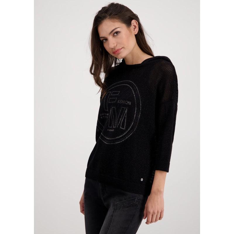 Net+Lurex Sweater | Black-Monari-Shop 12 Bendigo