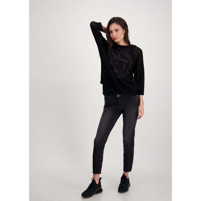 Net+Lurex Sweater | Black-Monari-Shop 12 Bendigo